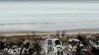 Flying Over The Miller, Indiana Lakefront Checking Out The Ice 4K Drone Footage