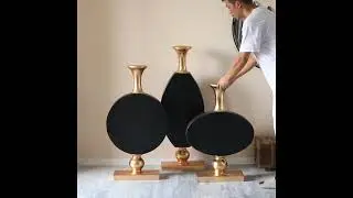 QI004679 - Vintage Gold and Black Fiberglass Tall Floor Vase -