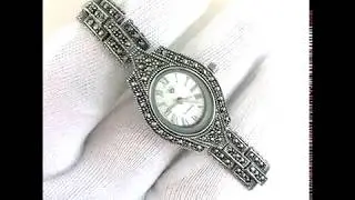 Graceful Solid Silver Women's Wrist Watch With Genuine Marcasite