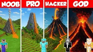 Volcano Base Build Battle Challenge - Noob vs Pro vs Hacker vs God - Minecraft Animation