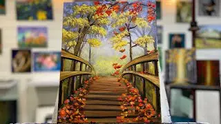 How To Paint “Over The Bridge & Through The  Leaves” | acrylic painting tutorial
