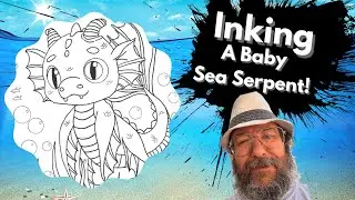 Inking a Cute Baby Sea Serpent &ndash; Cute Coloring Book Drawing!