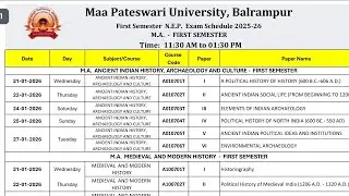 @AalokAmbedkarofficial m.a 1st semester exam schedule Maa Pateswari University balrampur 