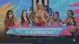 WWE 2K25 Rhea  VS Nikki, Sally, Asuka, Valhalla 5-Way Special Guest Ref. Match Munity Women's Tittle