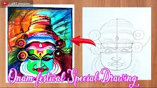 Onam festival special drawing/kathakali face painting/how to draw kathakali