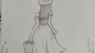 How to draw a beautiful girl with flower bucket #youtubevideo#video#trending