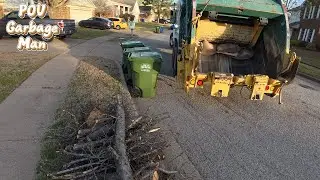 Rearloader Garbage Truck Yard Waste Pickup | Garbage Man POV | 4K Full UHD