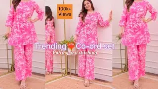 Trending❤️‍🔥co-ord set cutting and stitching || short kurti round daman & plazzo Cutting & stiching