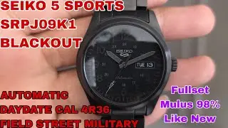 SOLD SEIKO 5 SPORTS SRPJ09K1 FIELD STREET MILITARY BLACKOUT AUTOMATIC LIKE NEW FOLLOW IG LakoneWatch
