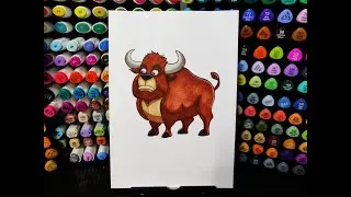 How to Draw a Funny Buffalo. Easy Coloring.  Masterful Imprint
