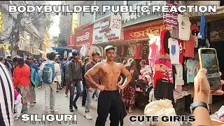 Bodybuilder public reaction cute girls 🤯 ! In Siliguri Hong Kong market ! My first mini vlog 