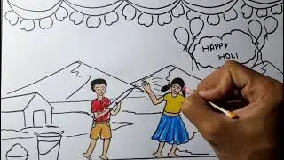 Easy Drawing Of Holi Festival |Holi Drawing Very Easy |holi drawing very easy | Holi special drawing