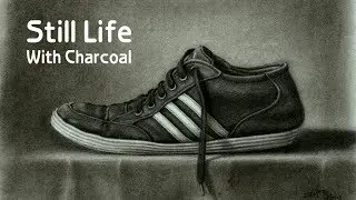 ' Adidas Shoe ' Still Life Drawing With Charcoal Demonstration by Artist Jaspreet Singh