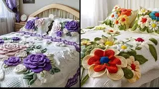 Knitting winter warm flowers bedsheets idea/Crochet cozy wool floral bedsheets design 