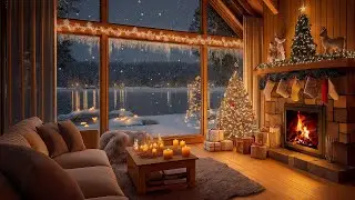 Subzero Night at the Lakeside Cabin ❄️ Heavy Snow & Fireplace Sounds for Insomnia Relief