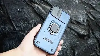 Slide Camera Lens Cover with Ring Kickstand Phone Case