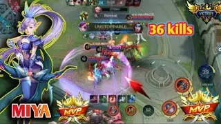36 Kills + MANIAC!! Monster Gold Lane Miya Brutal Critical Damage!! - Build Top 1 Global Miya ~ MLBB