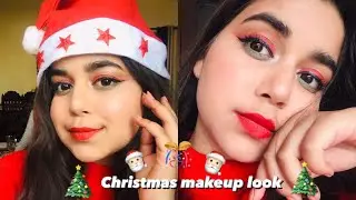 Christmas makeup tutorial🎄🎅🏻❤️||christmas look||red and green eyeshadow||redlips💋