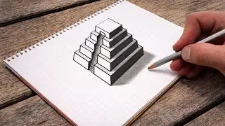 easy Trick art 3d drawing Pyramid on paper for beginner - how to draw 3d Pyramid