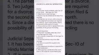 Difference between Divorce and Judicial Separation | Hindu Law Notes