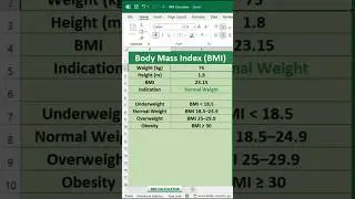 BMI Calculator in Excel #Shorts