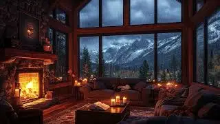 Quiet Window Rain Night | Warm Fireplace Crackles and Distant Thunder for Peaceful Sleep