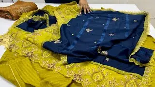 LUXURY PEACE SLUB CHAMKHI | EMBROIDERED SERIES | CONTRAS PALLU DUPATTA ORGANZA WORKING 