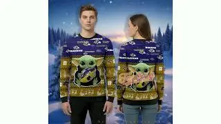 Star Wars Baltimore Ravens Baby Yoda 5Xl Ugly Christmas Sweater Purple