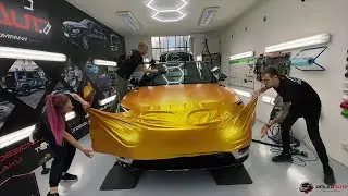Range Rover Velar Avery energetic satin yellow car wrap by www.polepaut.cz
