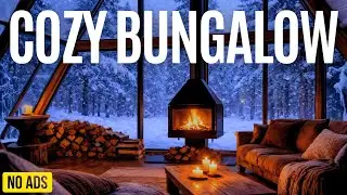 🔥 Cozy Fireplace & Soft Piano | Snowfall Outside | Glass Cabin Winter Ambience |
