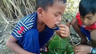 Survival skkills-Find big fish by Spear and cooking -eating delicious