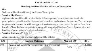 CPM Experiment 1|  Handling and Identification of Parts of Prescription | Bright Pharma