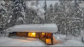 A Log Cabin saved us From a heavy Snowstorm! We Were Covered in Snow overnight!