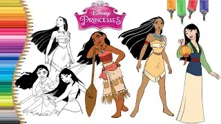 Coloring Compilation of Disney&rsquo;s Pocahontas, Moana, Mulan |Brave & Bold Princess Coloring Book Pages