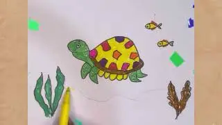How to draw tortoise scenery. Easy colour turtle drawing. #pencil #easy #art #tortoise