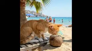 Treacle, the orange cat, on her beach holiday enjoying a Pina Colada! #orangecat #aianimals   #cute