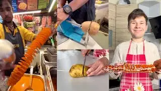 Let's repeat the cooking of street food. Spiral chips. Fun Video