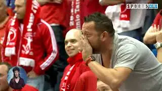 3/3/13 הפועל תל אביב כדורסל חוגגת ניצחון דרבי ראשון כקבוצת אוהדים, כתבת צבע ערוץ הספורט