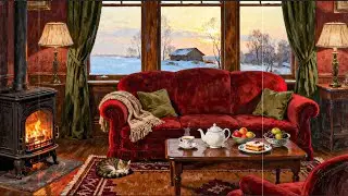 Peaceful Winter Ambience with Cozy Fireplace Crackling–Vintage Oldies Music for Relax,Sleep& Unwind