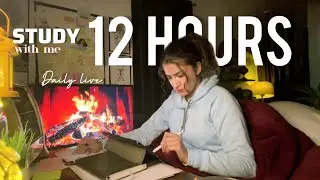 ⭕LIVE|12HOURS⏰Deep Focus Session🎯|STUDY WITH ME📚📈🍁☃️🥶🧣cozy Fireplace🪵🔥 Ambience❄️