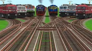 🪧Eights Trains Run At Bumpy Bridge Curve Branches Railroad Crossing Tracks | Trains Crossing Games 