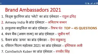 Brand Ambassador 2021 | ब्रांड एंबेसडर 2021 Important Brand Ambassador 2021 Current Affairs | Brand