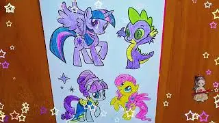 Coloring pages of  Spike,  Rarity,  Twilight Sparkle and Fluttershy.