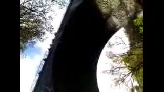 Abseiling down Miller's Dale Bridge.