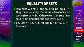 NCERT 11th MATHS : SETS - II : KINDS & EQUALITY OF SETS