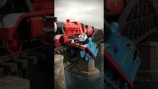 Thomas the train and other red train number: 91 named: ETHAN and pushs Thomas off