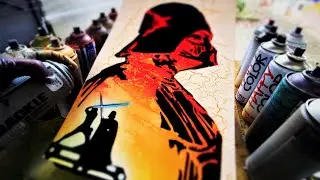 Darth Vader VS Luke Skywalker - GLOW IN THE DARK - SPRAY PAINT ART by Skech