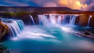 Relaxing Music and Calming 4K Waterfall Nature,  Meditation Music, Healing Music, Spa Music, Relax