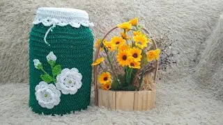 Capa para pote em croch&ecirc; 🧶🧶 #pote #croche #capapote #vidro #videoyoutube 