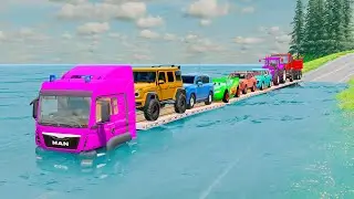 Flatbet Truck McQueen | Transportation with Truck - Pothole vs Car #016 | BeamiNG.Drive Gameplay